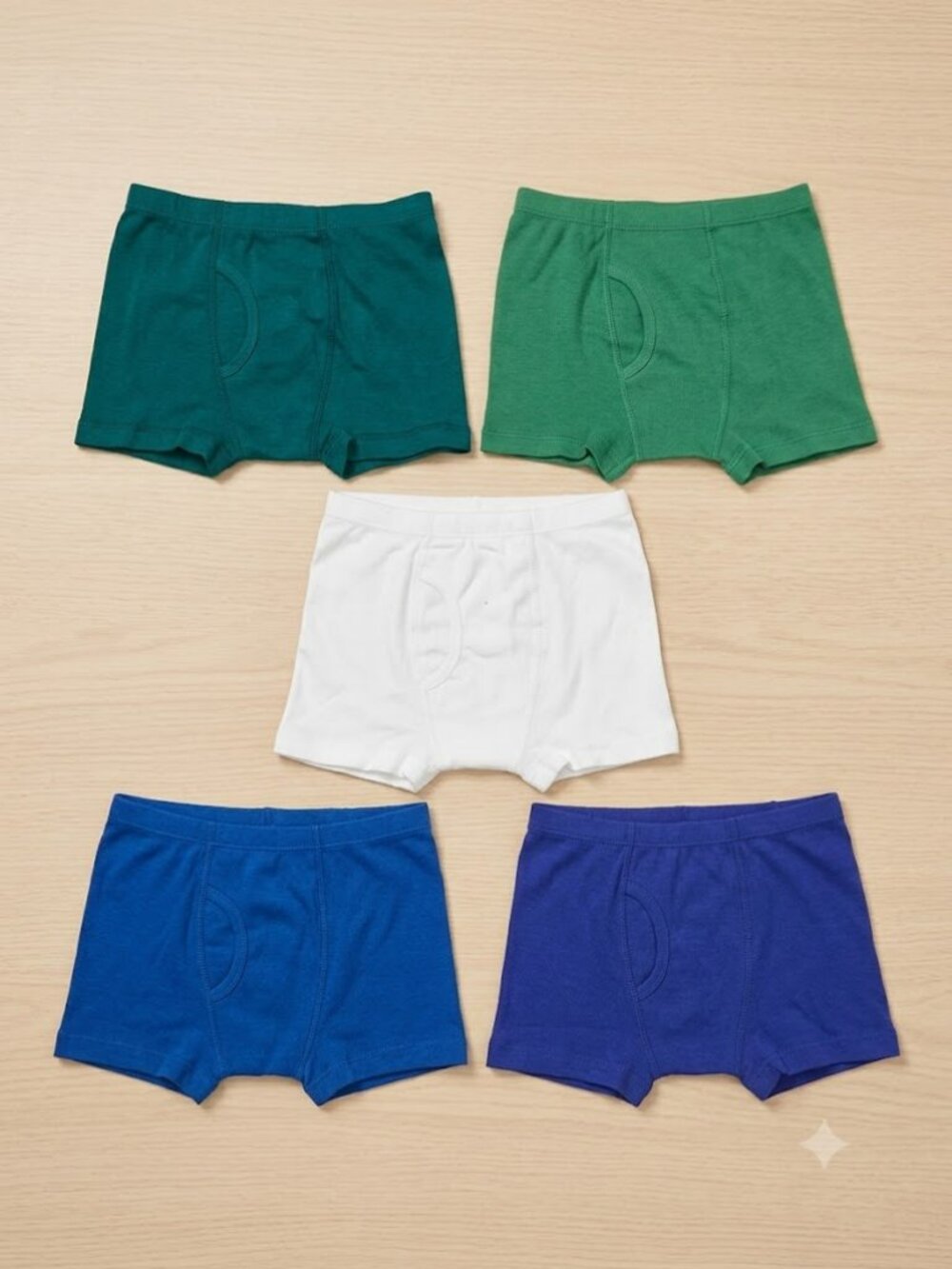 NWT 5-Pack Boys Solid Cotton Underwear Trunks Size S Blue Green with White Basic